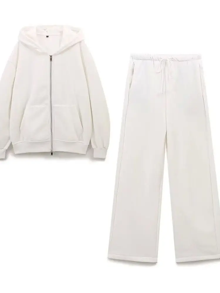 

Осенний новый женский модный повседневный комплект: куртка с капюшоном и декоративной молнией, элегантные брюки из высококачественного материала