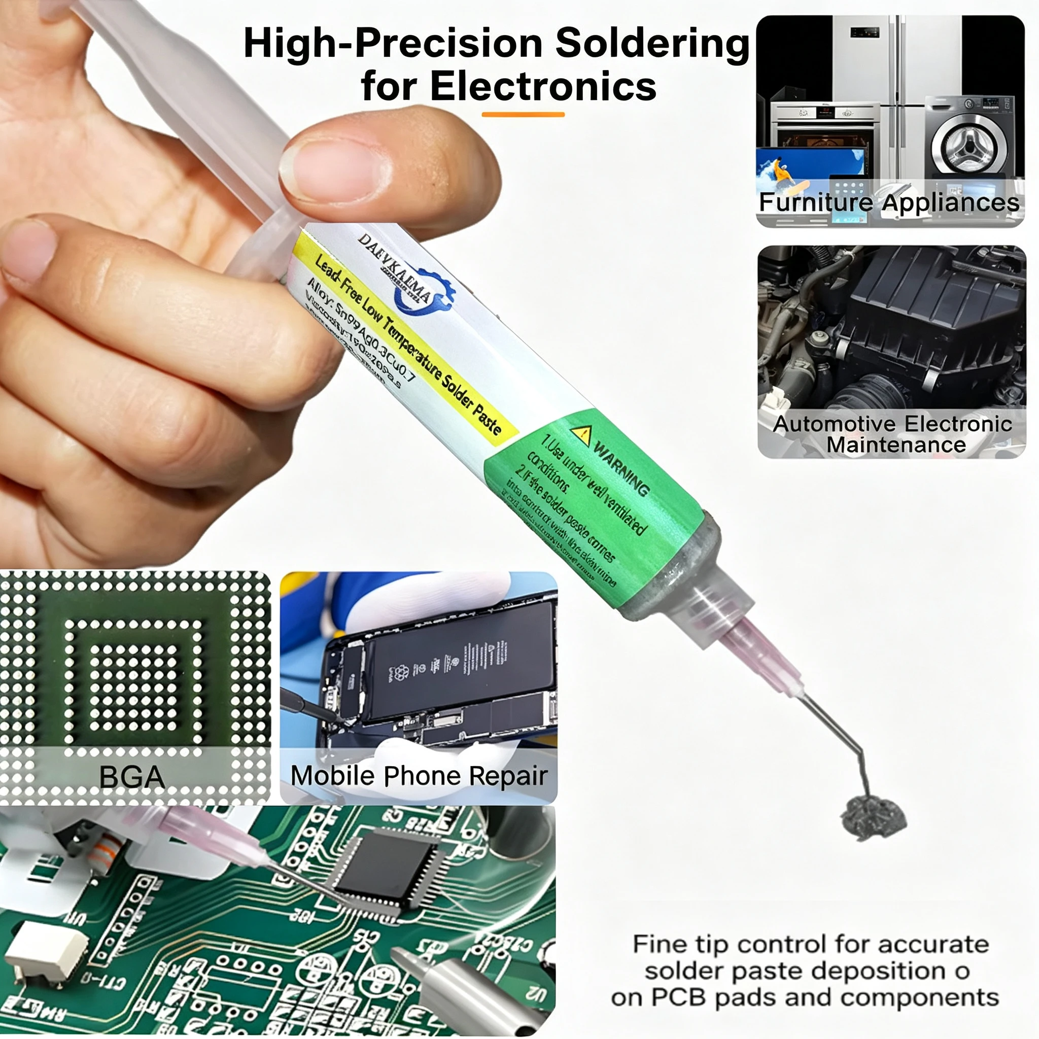 20g LeadFree High Temperature Solder Paste Sn99Ag0.3Cu0.7 Melting Point 227℃ SMT Reflow Soldering Paste for PCB BGA Chip Rework