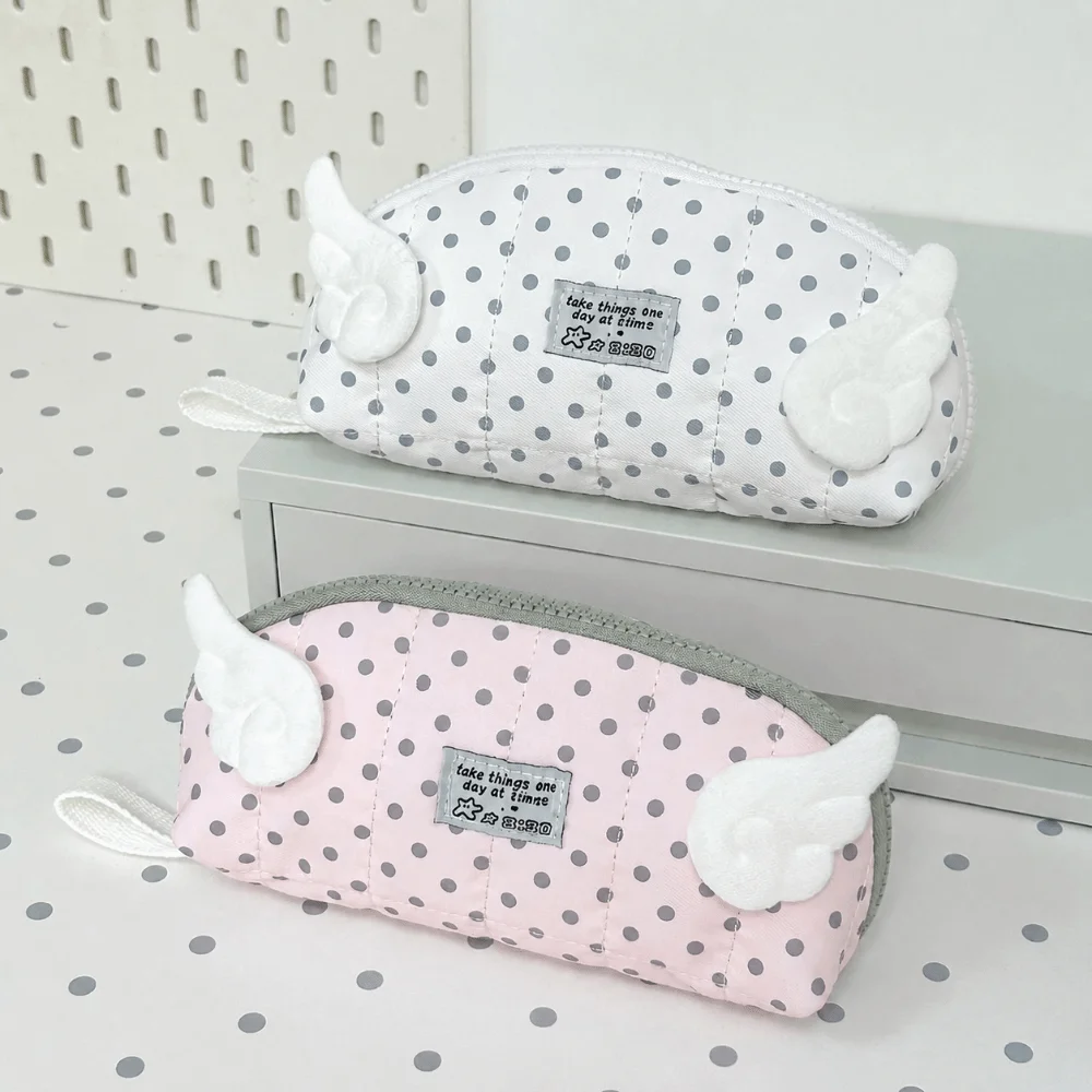 Durable Polka Dot Print Pencil Case Multi-Layer Divided Shell Shape Pen Bag Large Capacity Portable Stationery Pouch Women Girls