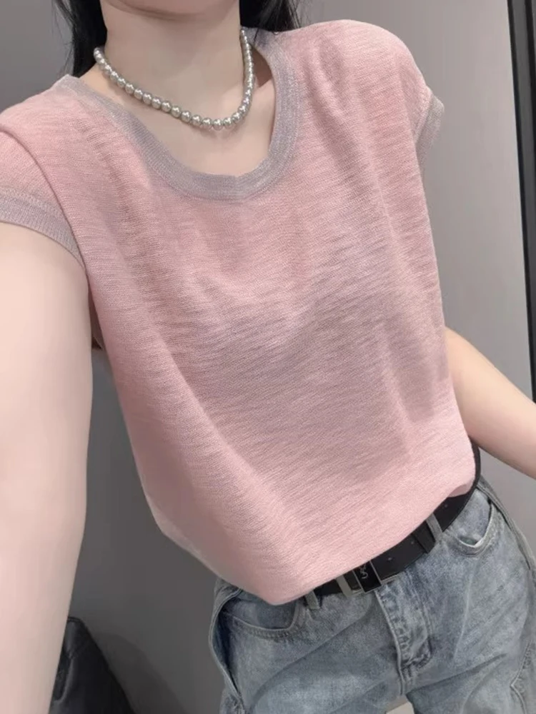 

Модная легкая дышащая футболка с коротким рукавом и круглым вырезом, повседневная летняя трикотажная футболка в корейском стиле для города