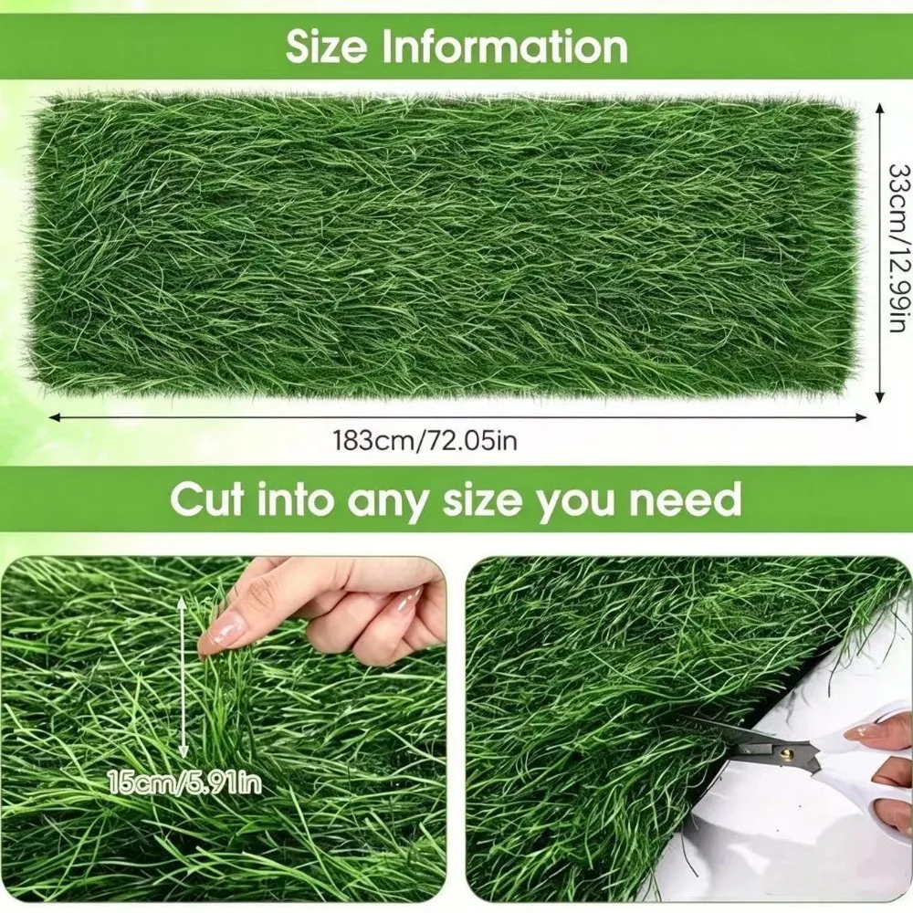 Long Grass Leaves Artificial Grass Table Runner Green Easy-Clean Table Decor Mat DIY Durable Surface Desktop Decorative Runner