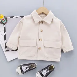 New Spring Autumn Fashion Kids Clothes Boys Girls Cotton Solid Work Coat Causal Jacket Infant Kids Top Outwear 0-5 Years