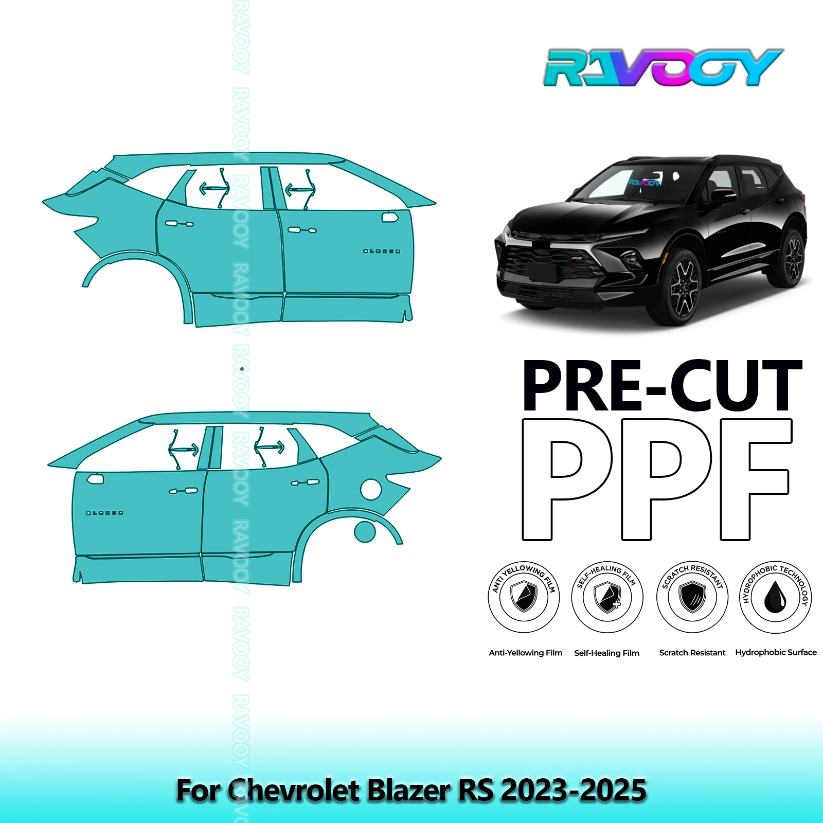 

For Chevrolet Blazer RS 2023-2025 8.5mil Clear Matte Pre-Cut PPF Door & A/B Pillar Kit TPU Paint Protection Film Set
