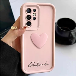 Customized Personalized Name 3D Love Heart Case For Samsung Galaxy S24 S23 S22 S21 S20 Ultra A55 A54 A53 A52 Luxury Soft Cover S