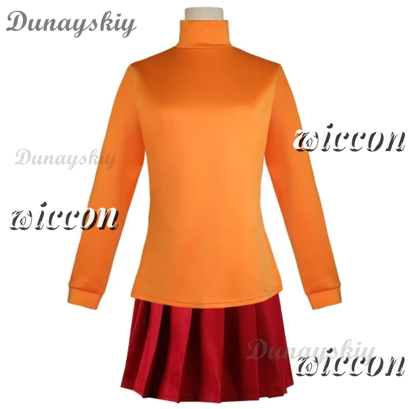 Velma Daphne Blake Cosplay Costume Adult Female Girls Fantasia Disguise Dress Socks TV Cosplay Halloween Roleplay Suit