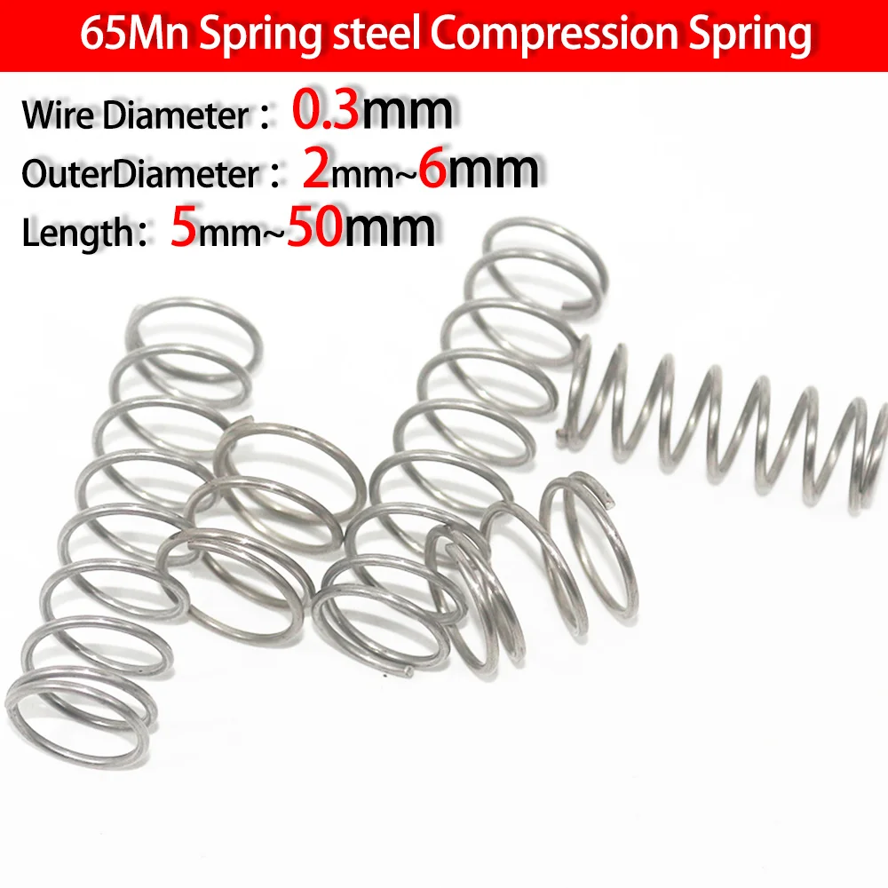 

304 Stainless Steel Compression Spring, Return Spring, Steel Wire Diameter0.3mm Outside Diameter2~6mm length 5mm to 50mm10 Pcs
