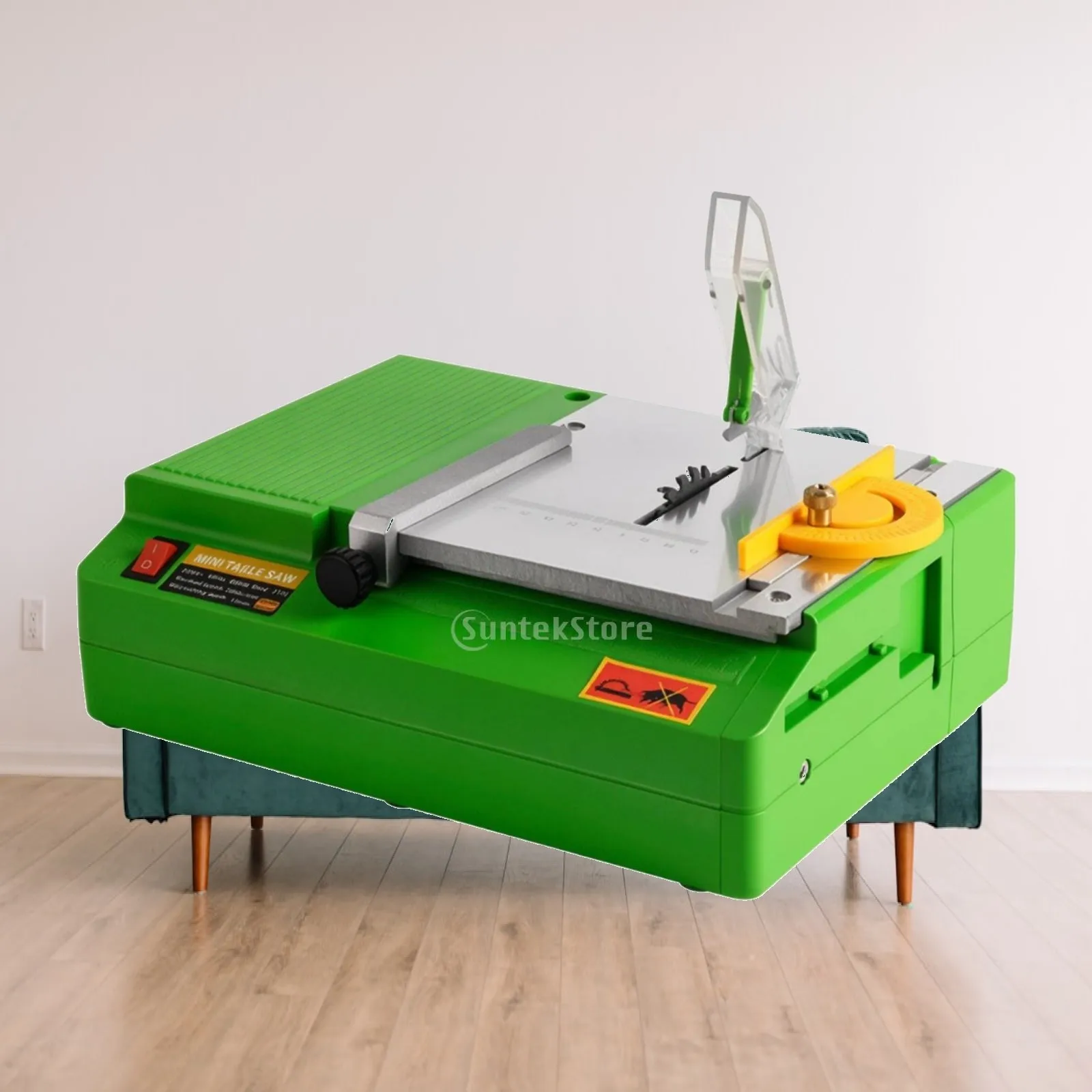 Small Precision Cutting Saw for Hobbyists with Yellow Angle Guide and Transparent Shield for Clean Accurate Miter Cuts in Wood