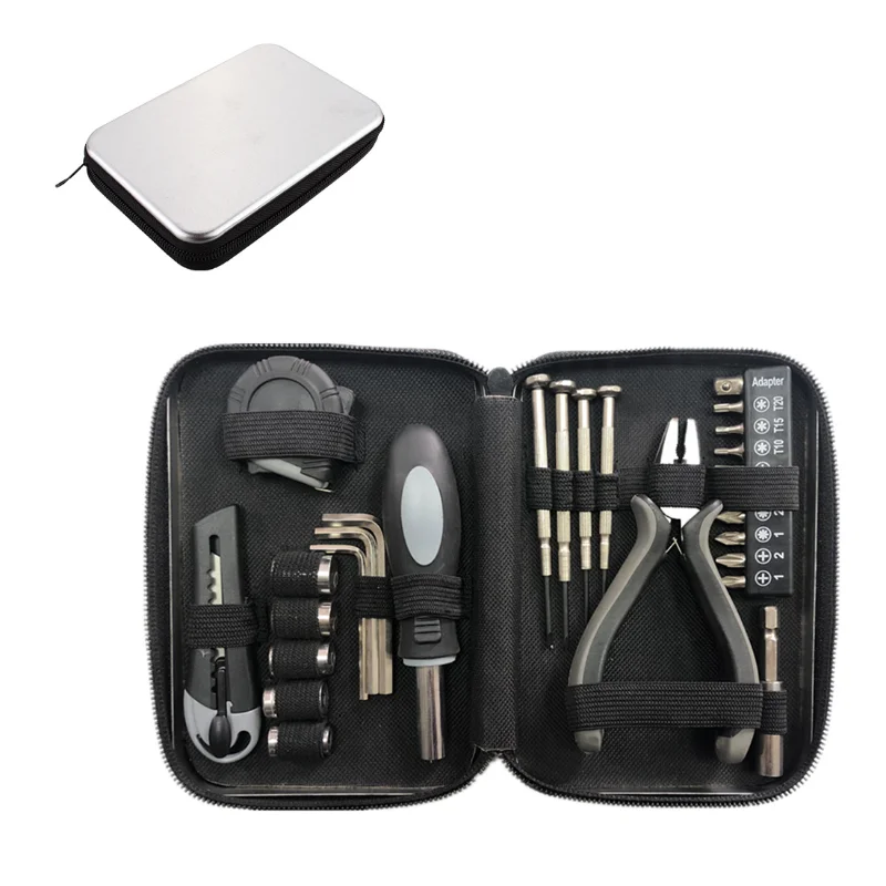 

27Pc Hardware Tools Set Tinplate Box Car Clock Digital Machinery Repair Tool Screwdriver Sleeve Pliers Manual Household Tool Kit