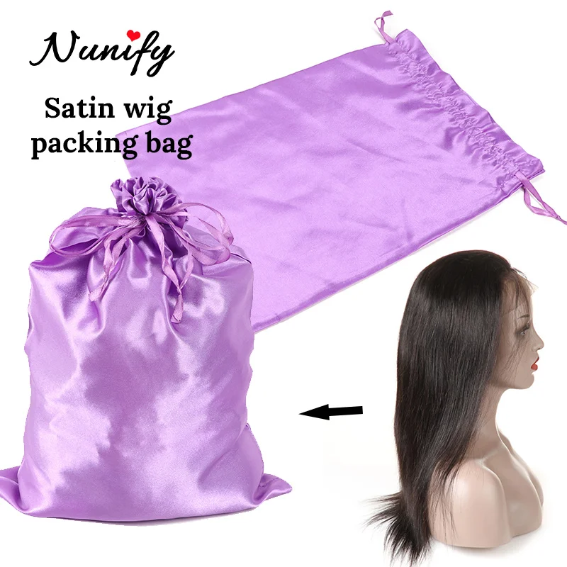 1Pcs Purple Hair Storage Bags Silk Satin Drawstring Bag Satin Bags For Packaging Wig/Makeup/Eyelash/Perfume/Cloth Black Gift Bag