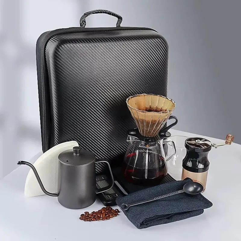 Travel Coffee Bag Manual Coffee Maker Set with Waterproof Package 11pcs Gift Arabic Coffee Tea Sets 2024 Popular Indoor Outdoor