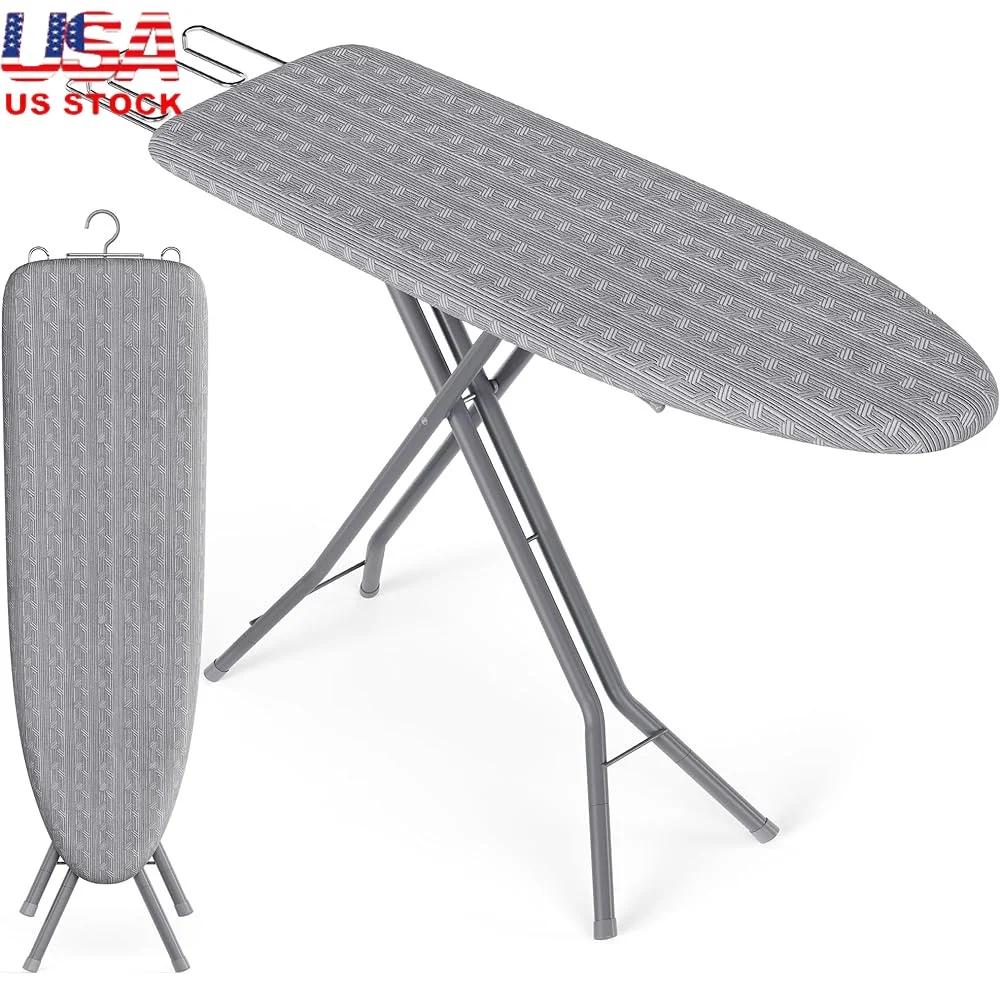 

Складная гладильная доска с регулируемой высотой и крючком для подставки для утюга, 4-слойная крышка, стальные ножки для хранения, компактная портативная железная поверхность