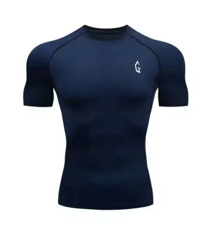 Neue bedruckte Kurzarm-Kompressionsshirts für Herren, sportliche, schnell trocknende T-Shirts, Tops, Fitness-Workout-Rashguards, Baselayer-Unterhemden