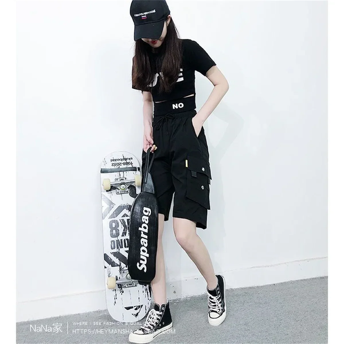 السراويل البضائع للنساء Harajuku عالية الخصر فضفاض Y2K الهيب هوب السراويل امرأة الشارع الشهير العصرية الصالة الرياضية جيب كبير Bf سراويل قصيرة