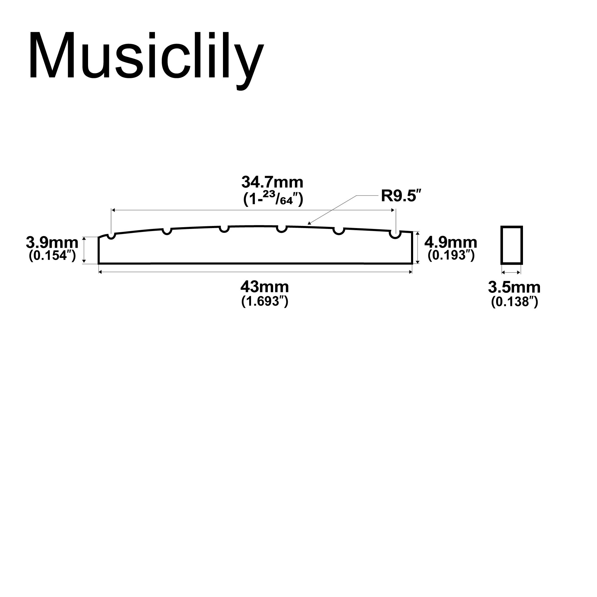 Musiclily Pro Urea Resin Plastic 43mm Slotted ST Tele Electric Guitar Nuts Flat Bottom for 6-string ST Tele Guitar (Set of 2)