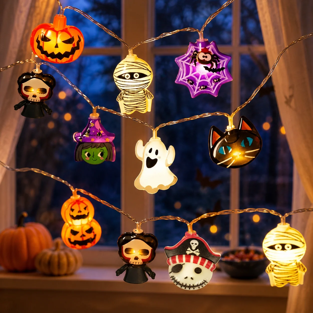 1pc Halloween LED String Lights 59/118in, Mixed Pumpkin Ghost Witch, Indoor Festive Decor - view 5