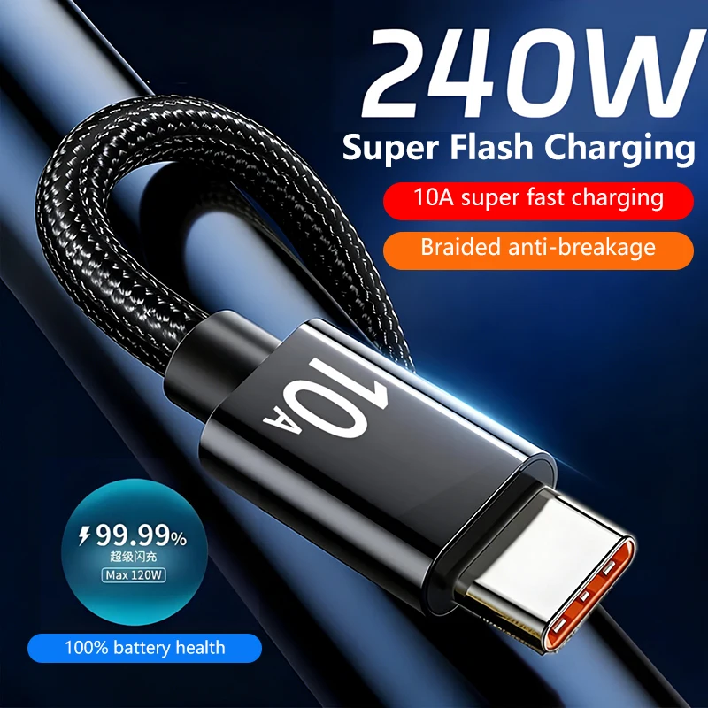 NEW 10A 240W Super Fast Charging Type C Cable Usb Data Transfer Data Cord For Xiaomi Oneplus Realme Huawei 0.3/1/1.5/2/3m 2026