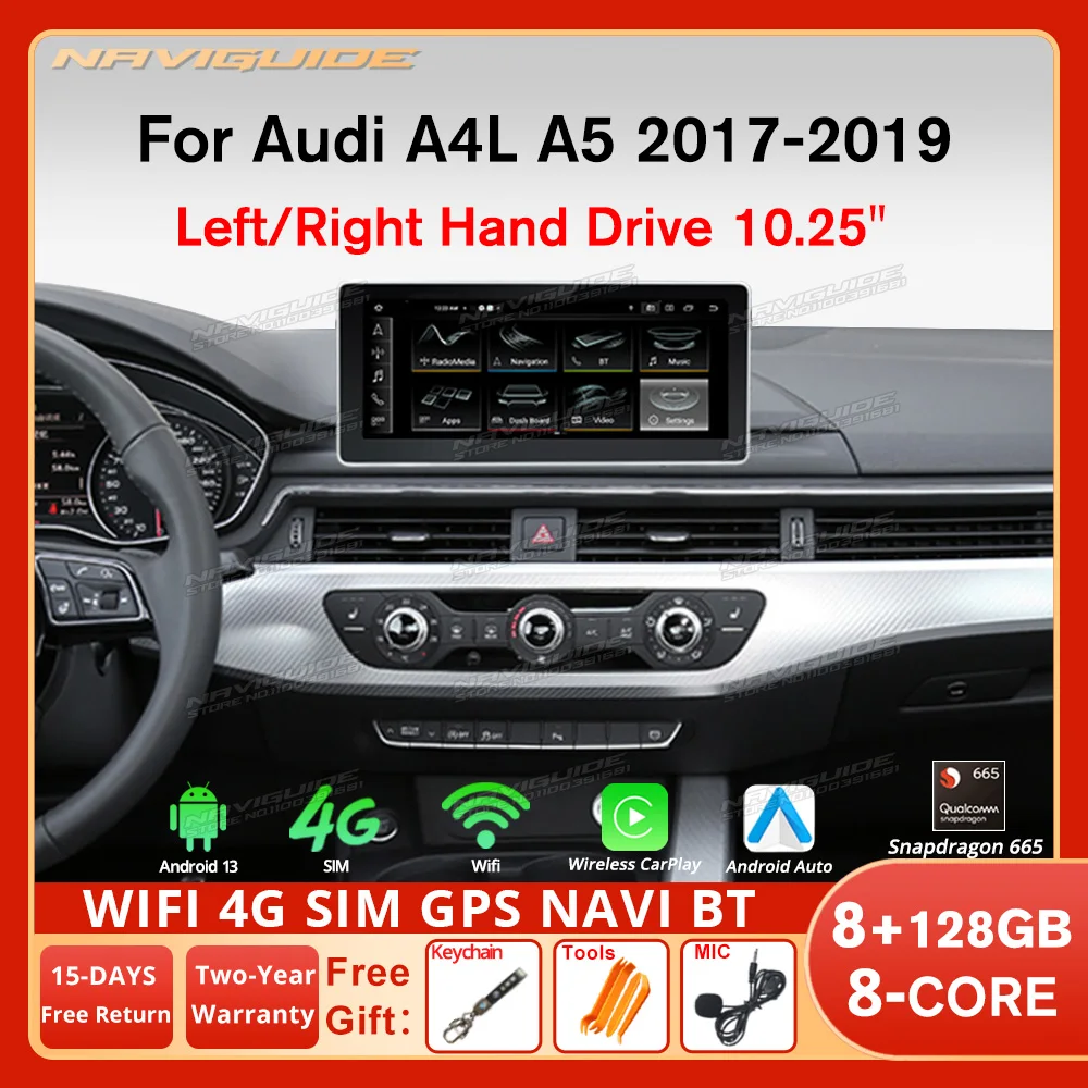 

NAVIGUIDE 10.25'' Android 12 Car Radio For Audi A4L A5 2017-2019 LHD RHD Multimedia Player Carplay Auto Headunit Bluetooth Wifi