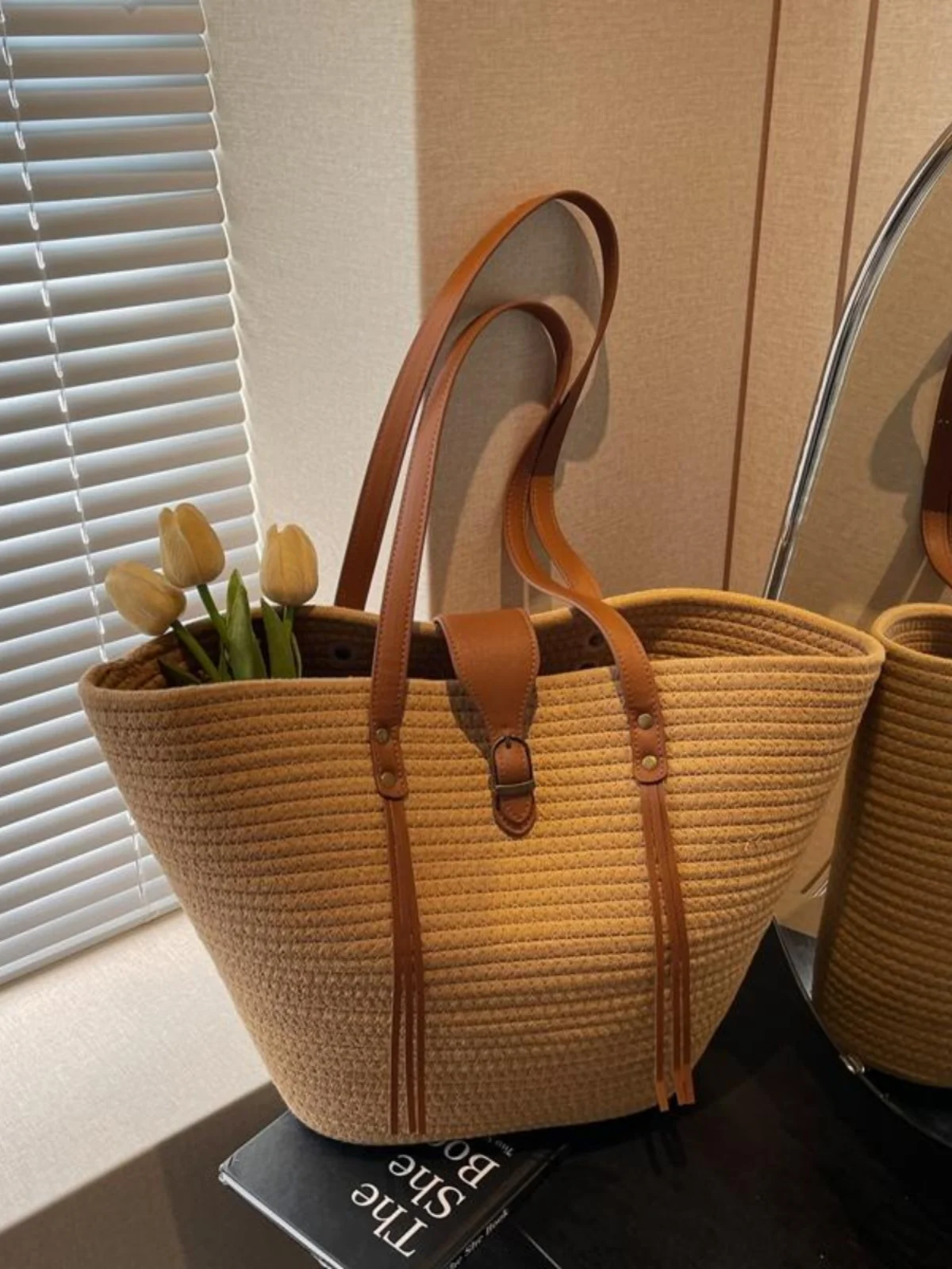 Casual Beach Vaion Grote Capaci St Geweven Oulder Tote Bag Briti Sle Zacht handvat Polyester Jeugd Vrije tijd