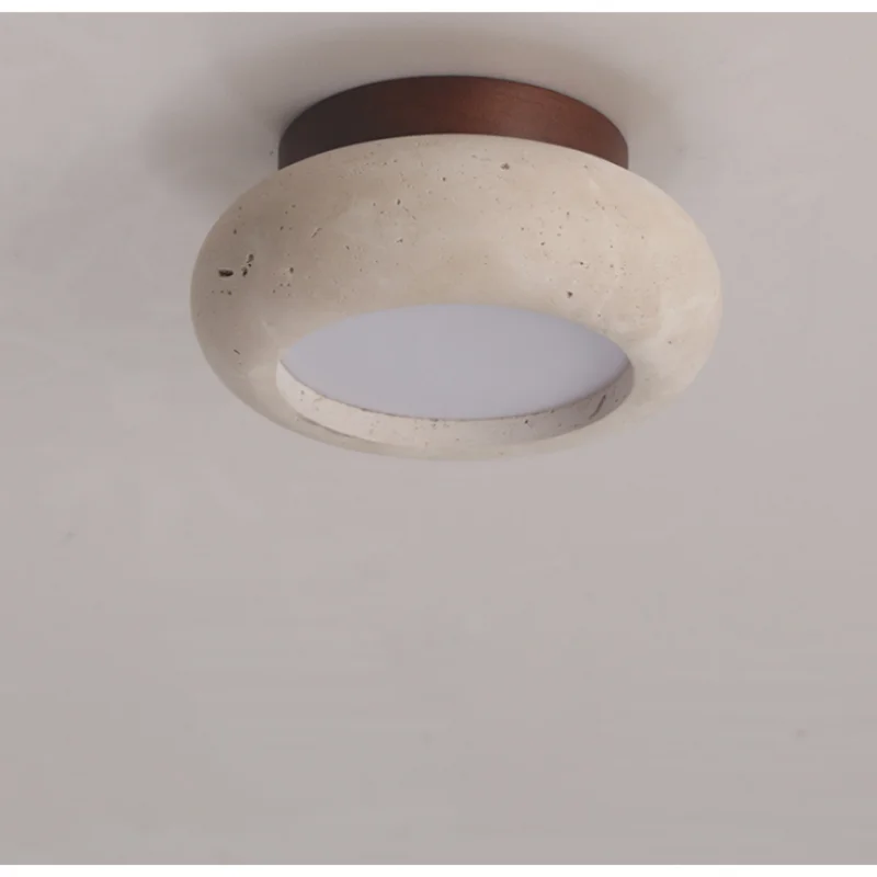 Nordic Modern Simple Ellipse Natural Yellow Travertine Ceiling Lamp Lamparas De Techo Wood Canopy LED Ceiling Light Fixture