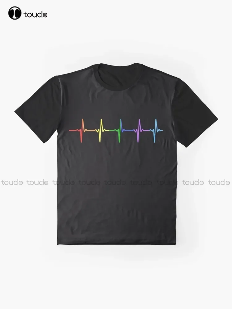 Rainbow Pulse Hearbeat Lgbt Graphic T-Shirt Custom Aldult Teen Unisex Digital Printing Tee Shirts Christmas Gift Xs-5Xl Tshirt