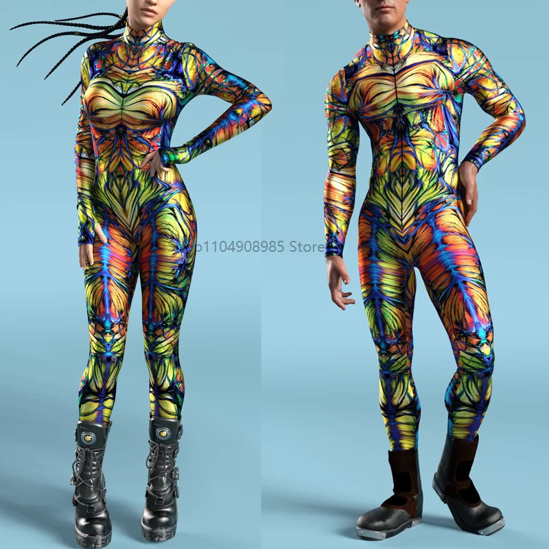 

Spinderman Costume Colorful 3D Printing CyberPunk Rainbow Jumpsuit Halloween Holiday Party Cosplay Elastic Bodysuits