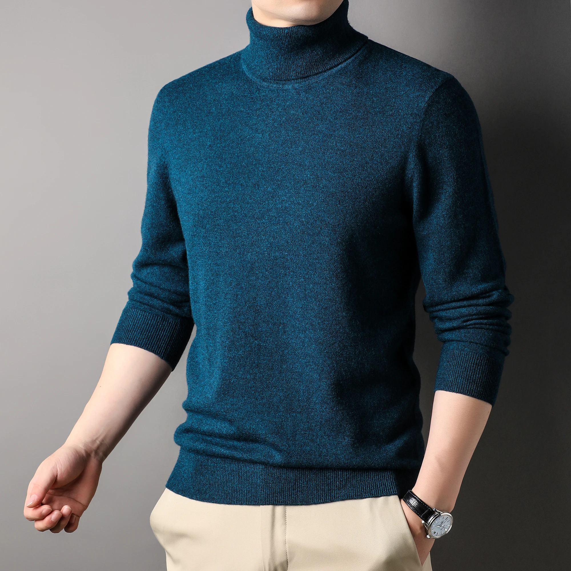 

Mens High Collar Pure Wool Sweater Autumn & Winter Turtleneck Knit Clothes Male Long Sleeve Knitwear Pullover 100% Wool Sweaters