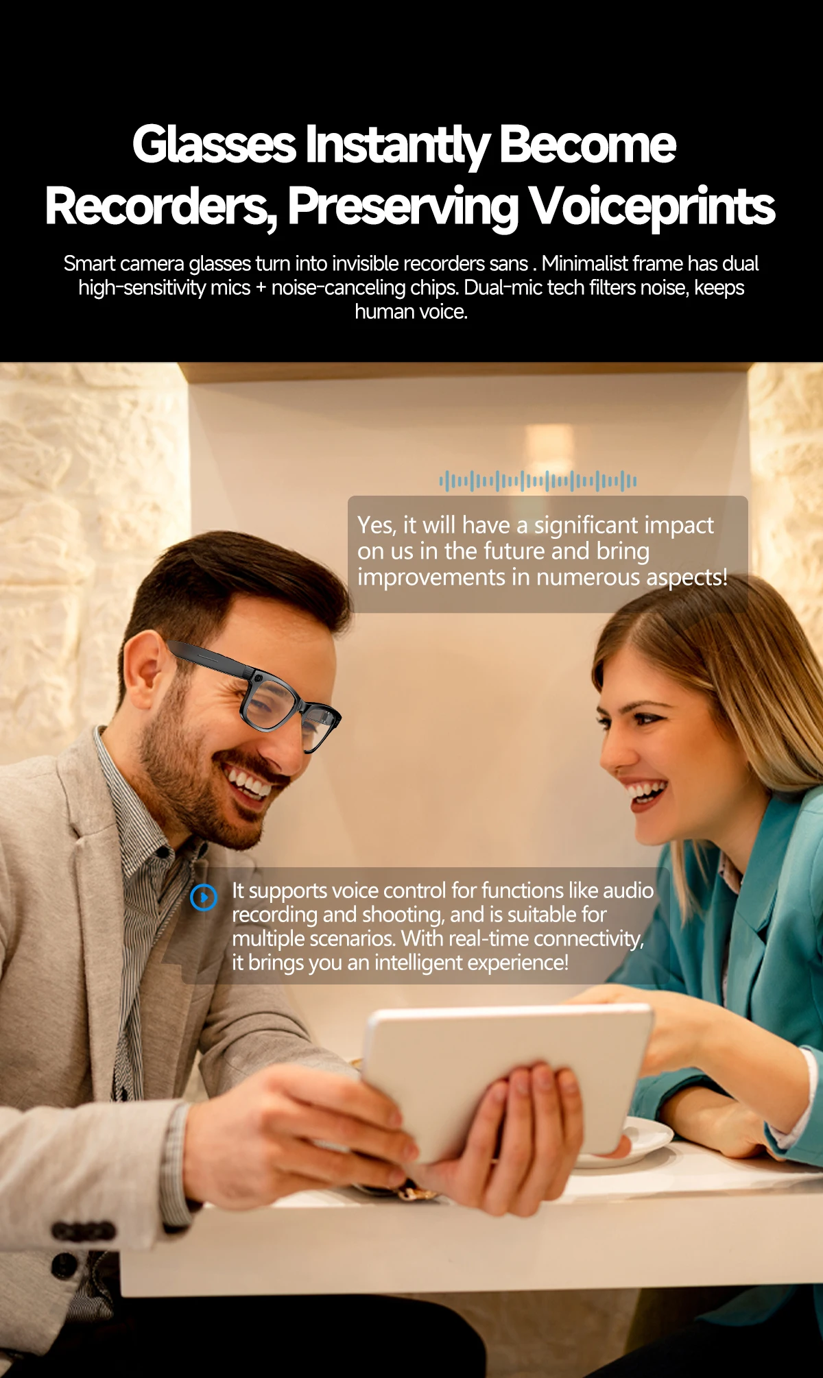 2026 Neue Kamera-Smart-Brille 8MP HD-Kamera 1080P Videoaufnahme KI-Übersetzung Bluetooth-Anruf Musik WLAN-Sonnenbrille für Männer und Frauen – Detail 18