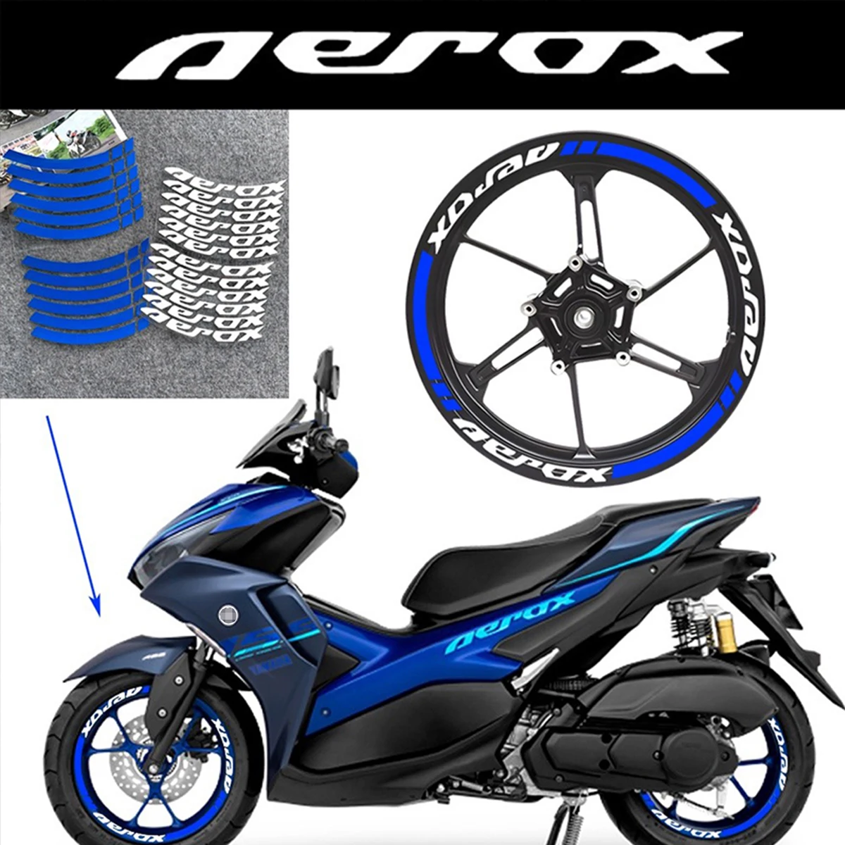 For Yamaha Aerox V1 V2 155 14\'\' inches Motorcycle Reflective Wheel Hub Stickers Motor Bike Accessories Scooter Rim Strips Decal