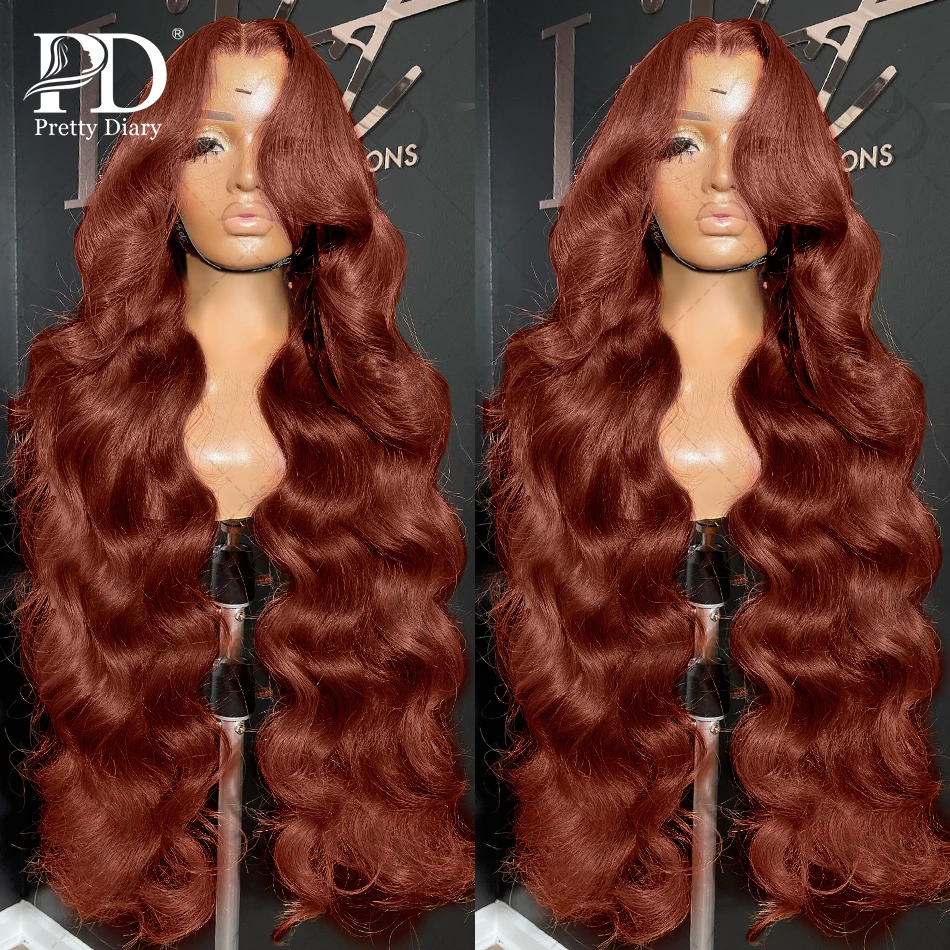 30 38 Inch Reddish Brown Body Wave 13x6 HD Lace Front Wig Water Wave 13x4 Lace Frontal Human Hair Wigs PrePlucked 250 Density