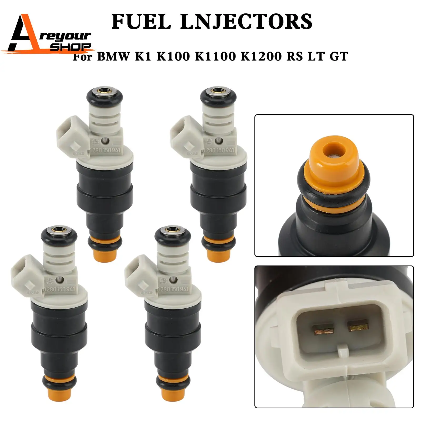 Areyourshop 4PCS Motorcycle Fuel Injector 0280150705 for BMW K1 K100 K1100 K1200 RS LT GT Motor Accessories