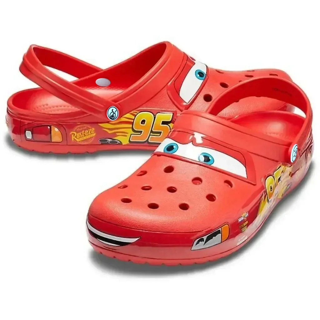 Zapatillas impermeables sólidas de dibujos animados de Disney Mcqueens Pixar, sandalias de arena para exteriores, zapatos informales transpirables con envoltura en el tobillo Eva para adultos, regalo