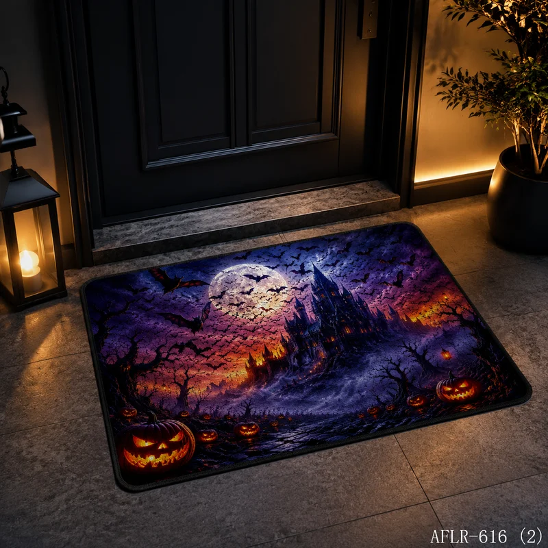 VIKAMA Gothic Horror Halloween Rug—Soft, Non-Slip Indoor/Outdoor Front Door Mat and Bathroom Door Mat for Home Decor