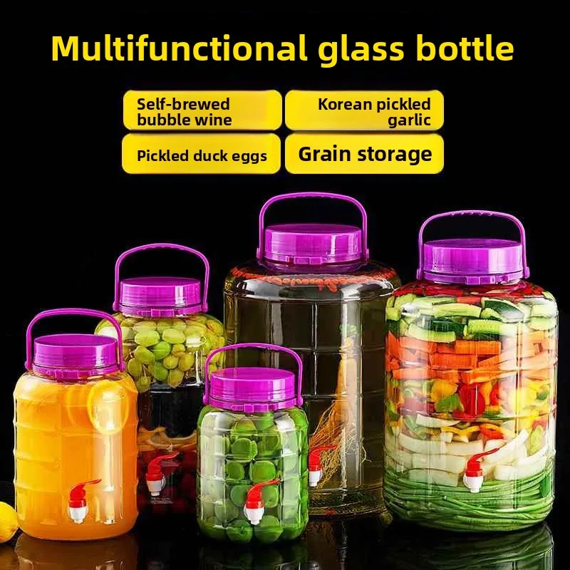 

Стеклянная емкость для пищевых продуктов, бутылка для ферментации, домашняя банка для хранения вина, круглая портативная кухонная утварь