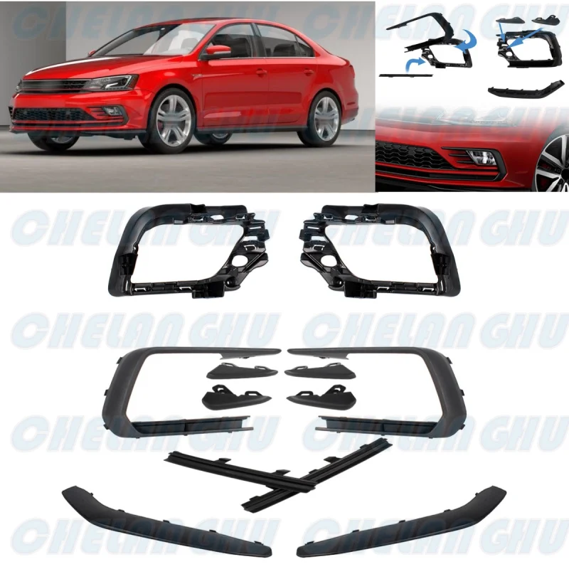 

For VW Jetta GLI 2015 2016 2017 2018 1 Set Front Bumper Fog Lights Lamp Grille Cover + Bracket Car accessories