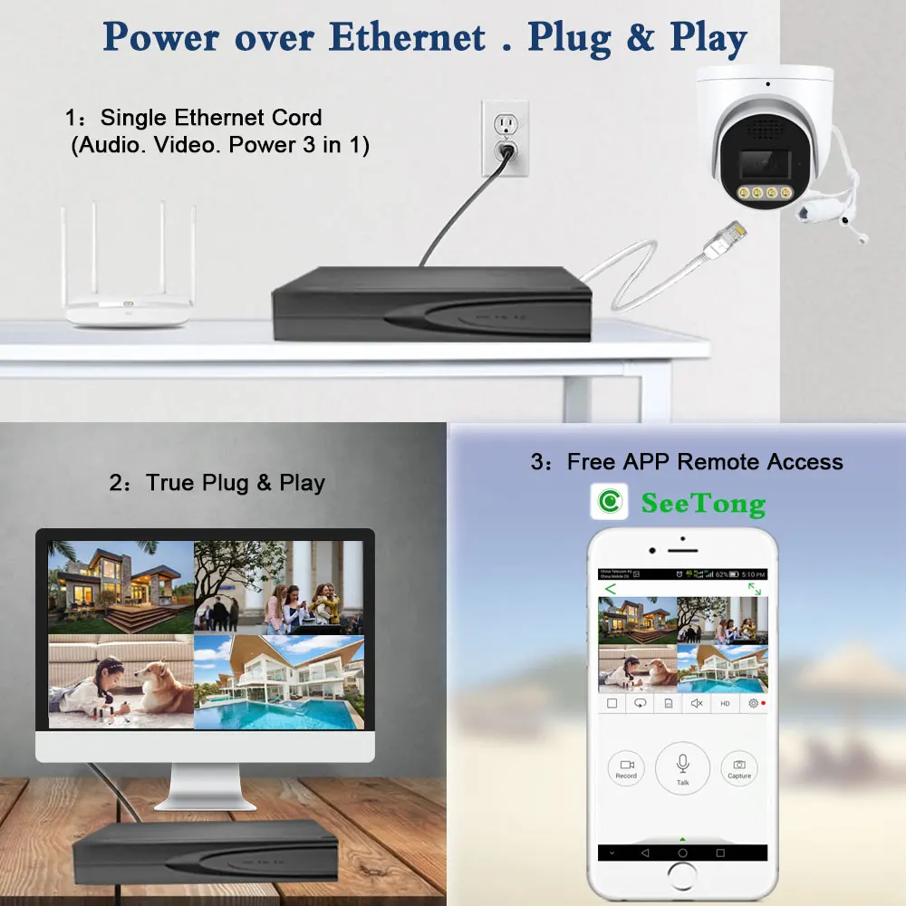 Sony415 4K 8MP Security IP Camera Dome PoE System 8CH 4K POE NVR Set Surveillance POE Kit Two Way Audio IR Color Night Vision