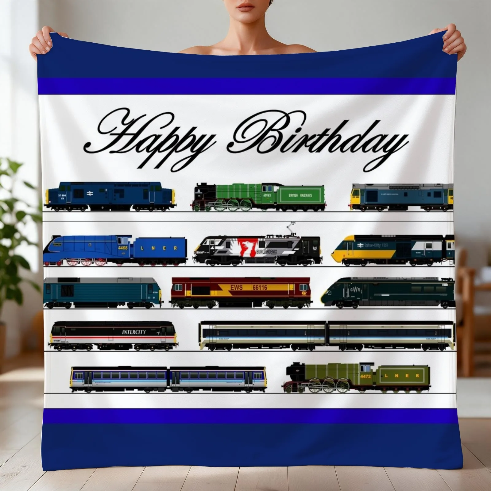 Locomotive Birthday card Throw Blanket Shaggy Decorative Sofas Giant Sofa Blankets