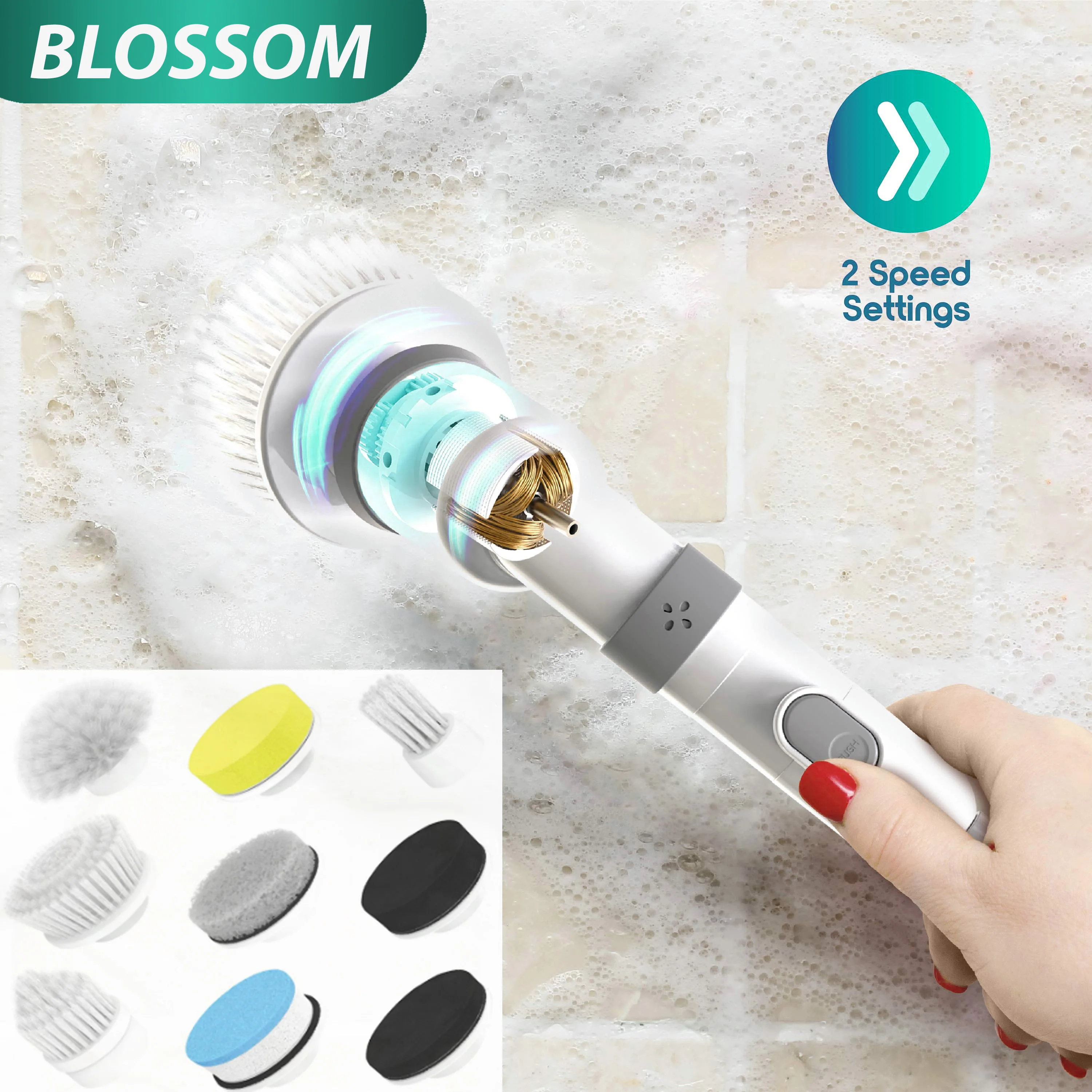 Electric Cleaning Brush 9 in 1 for Bathroom KitchenCordless Handheld Shower Scrubber Spin Cleaner Multifunctional Cleaner Tool