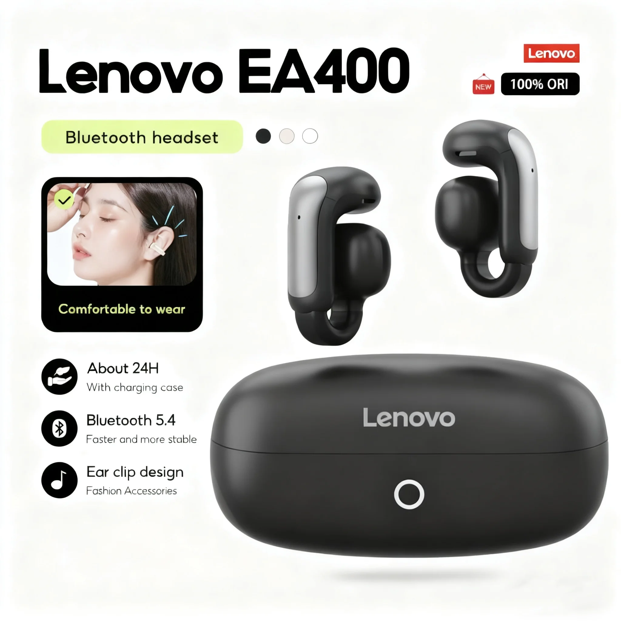 

Беспроводные наушники Lenovo EA400 TWS с открытыми наушниками | Bluetooth 5.4, сенсорное управление, длительный срок службы батареи, встроенный микрофон