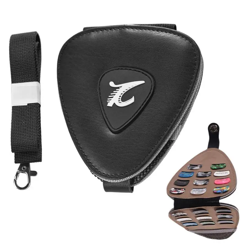 Leather Guitar Pick Holder PU Leather Plectrum Key Fob Cases Bag With 20 Guitar Picks Variety Pack Bass Picks Storage Pouch