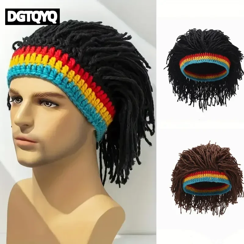 Men Women Synthetic Wig False Braid Dreadlock Dreadlocks Beanie Cap Handmade Crochet Hat Rasta Jamaica Cosplay Party Headwear