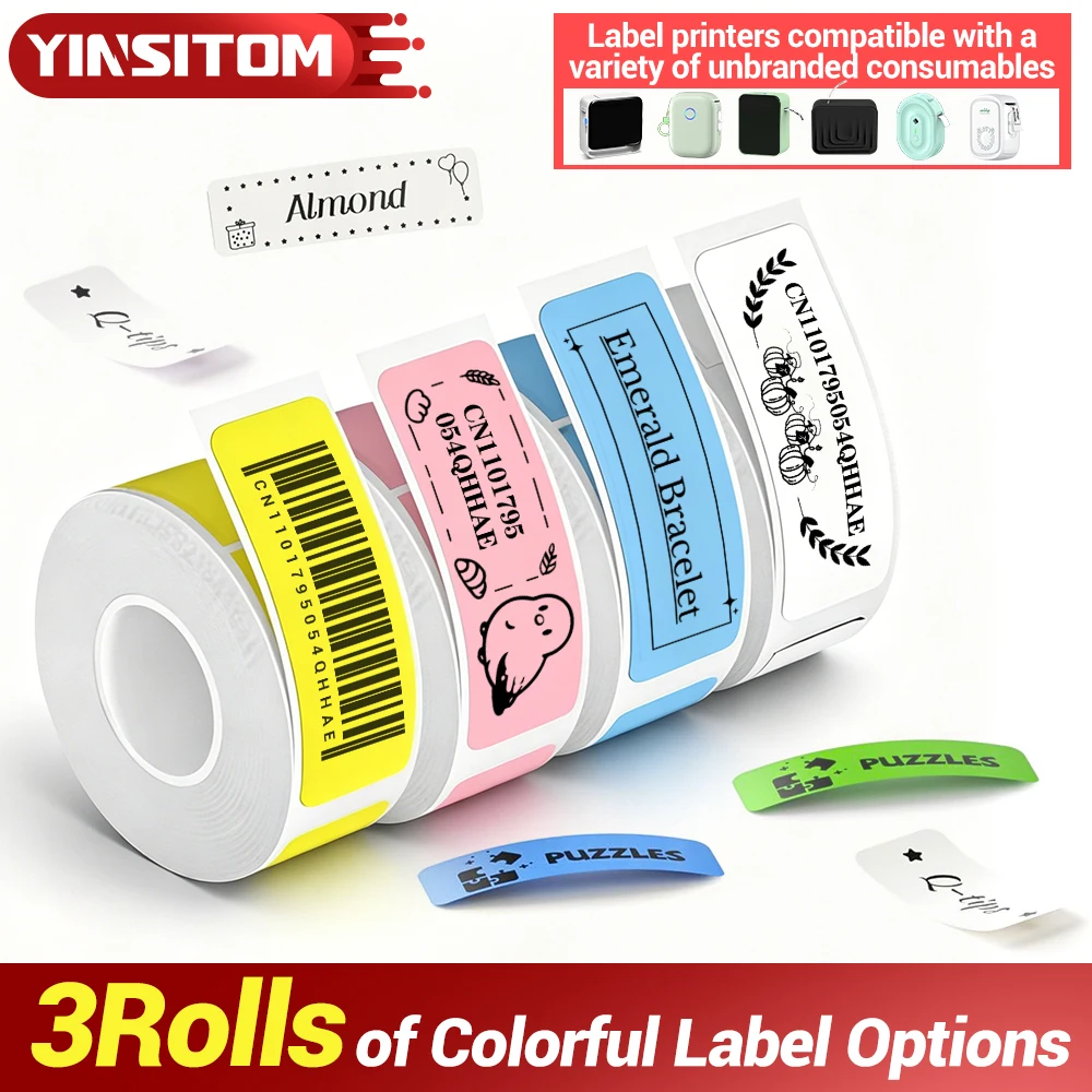 3Rolls Label Sticker Paper Rolls 15*30mm 12*30mm 15*50mm White Color Cable Transparent Thermal Adhesive Tape for Printer P15 P12