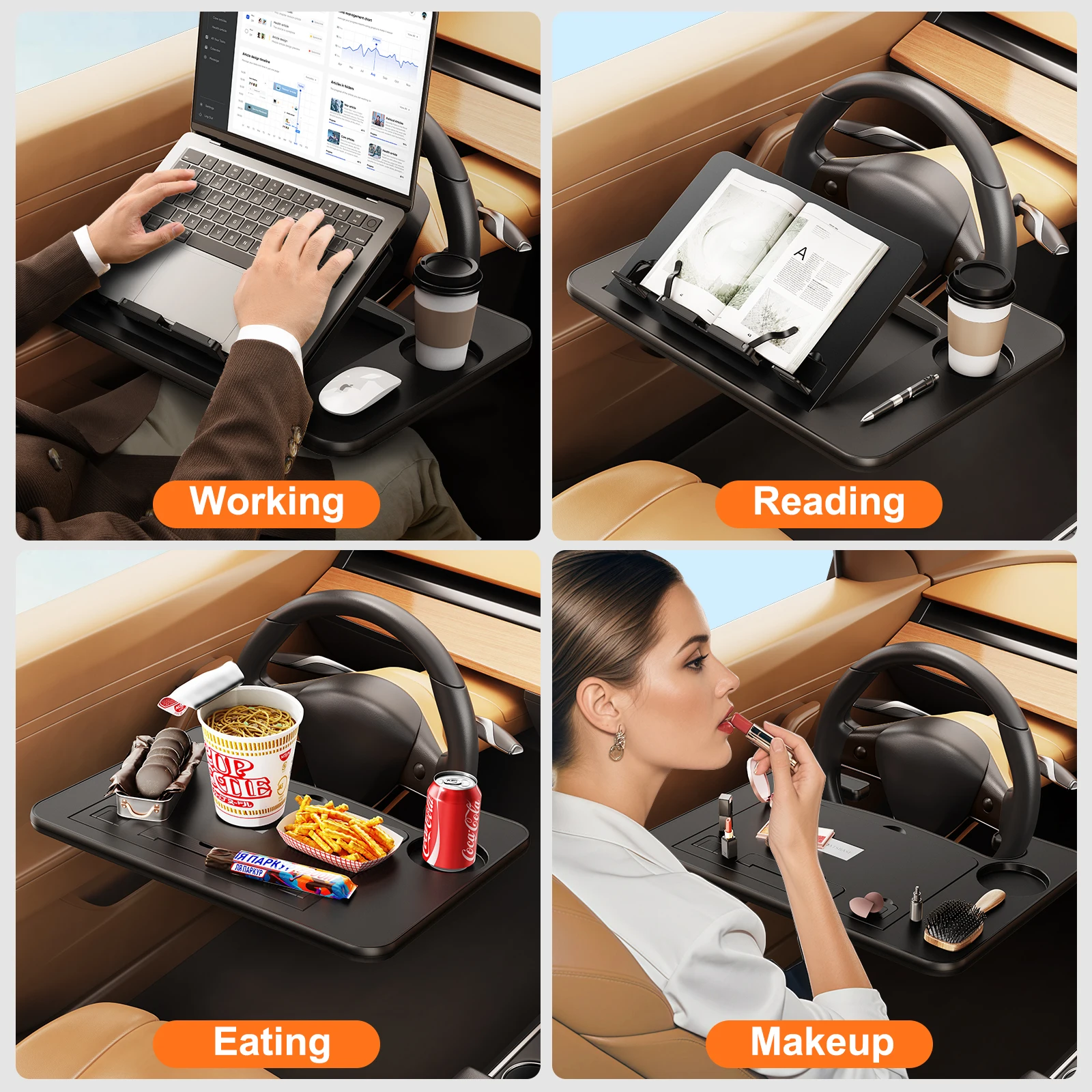 Eary Car Steering Wheel Desk for Laptop Multipurpose Travel Car Accessories Seat Stand Table Trays for Eating Drinking Working image 6