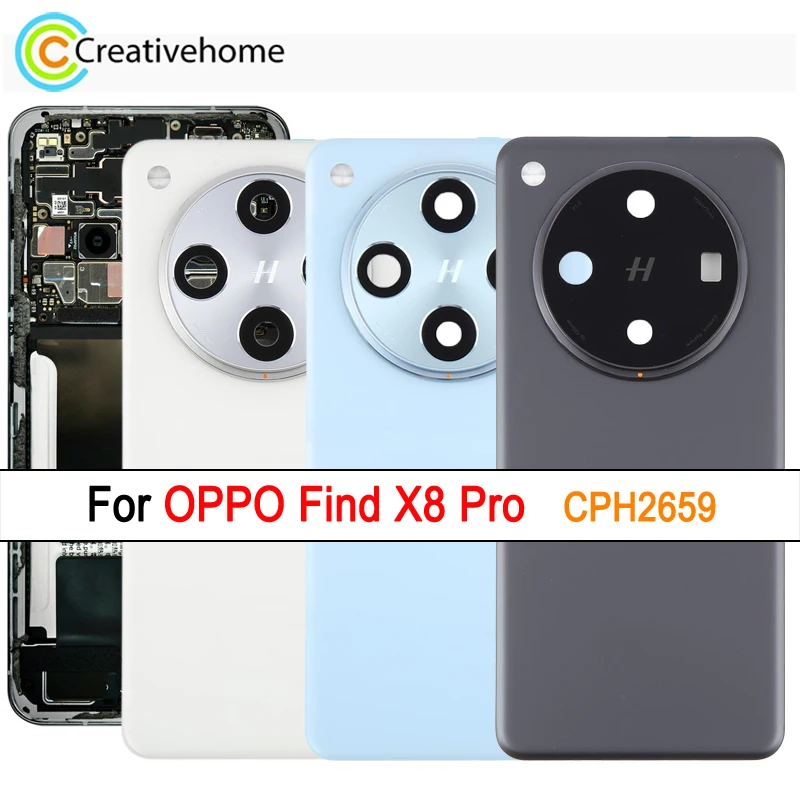 Glass Battery Back Cover For OPPO Find X8 Pro CPH2659 6.78'' Phone Rear Cover & Camera Lens Cover Repair Replacement Spare Part