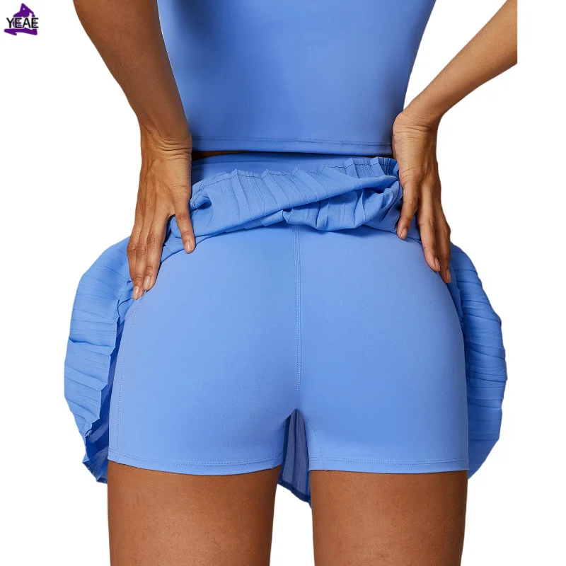 YEAE Pleated Sports Skirt Golf Tennis Skirts With Pocket Running Fitness Pantskirt Women High Waist Safety Shorts Yoga Skorts