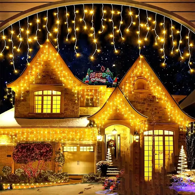 Christmas Icicle Lights 3.2M Outdoor String Decor 8 Modes for Garden Patio Yard Window Roof Holiday Party Home Decoration Set