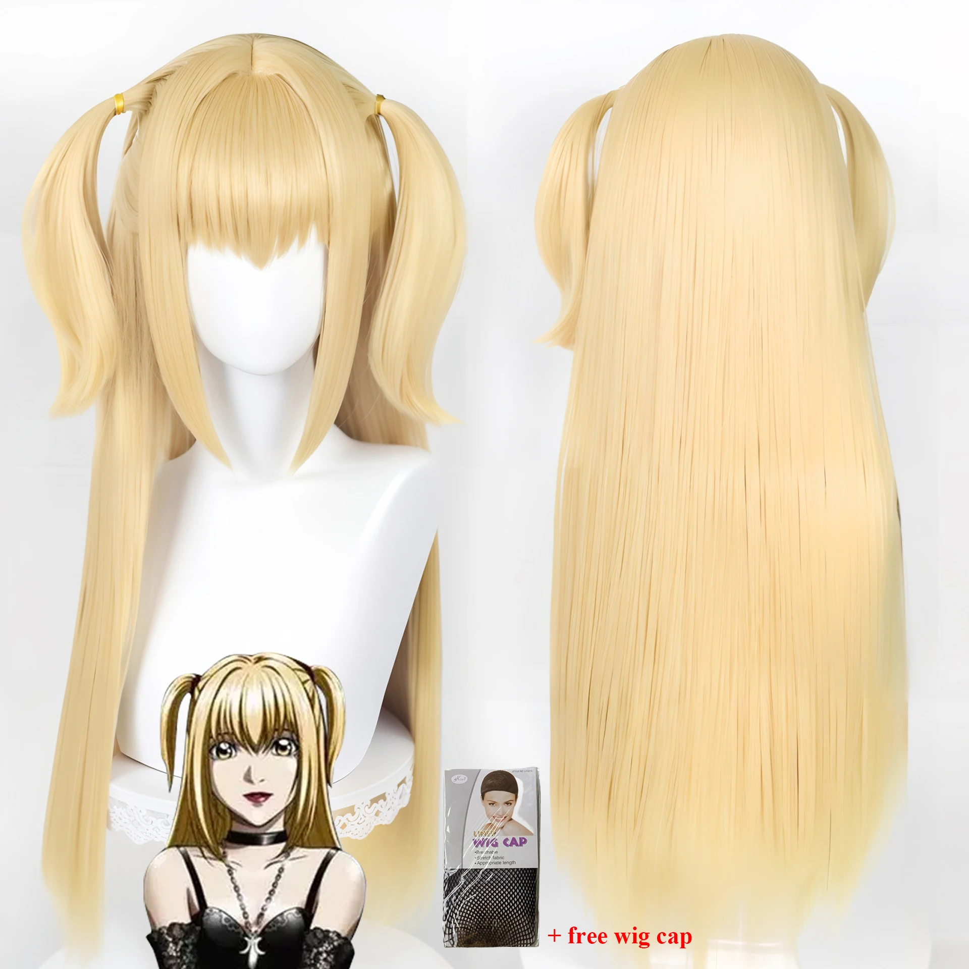 

Anime Amane Misa Cosplay Wig Blonde Long Hair Misamisa Cosplay Wigs Golden Double Ponytail Hair for Women Girls + Free Wig Cap