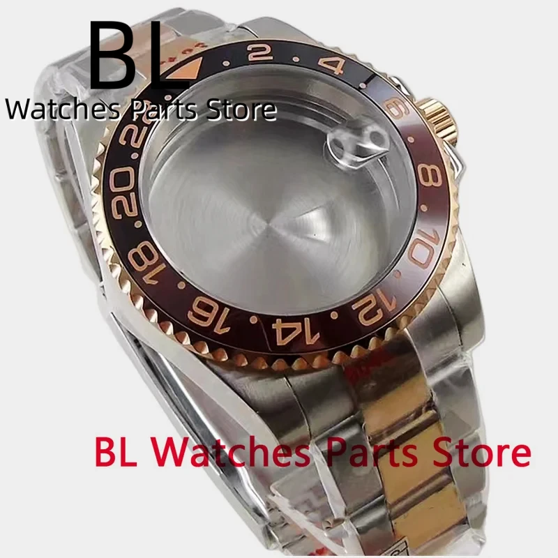 BLIGER 40mm Rootbeer Watch Case Bezel Jubilee Strap Sapphire Glass Ceramic Bezel For NH34 NH35A NH36 ETA2824 2836 MIYOTA