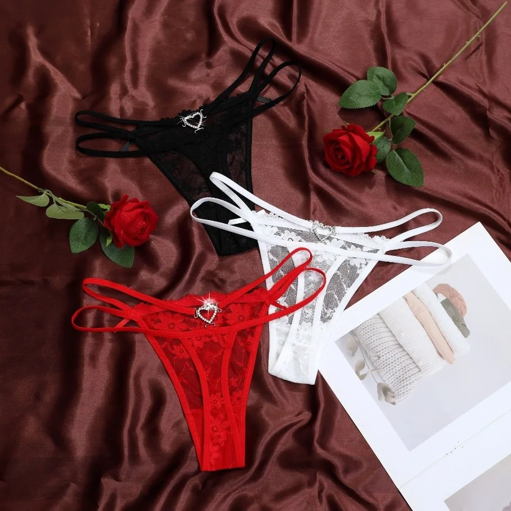 Fashion Low Waist Lace Flower Thongs Soft Solid Color Adjustable Belt Briefs Lingerie Underpants Sheer T-back Panties Girls