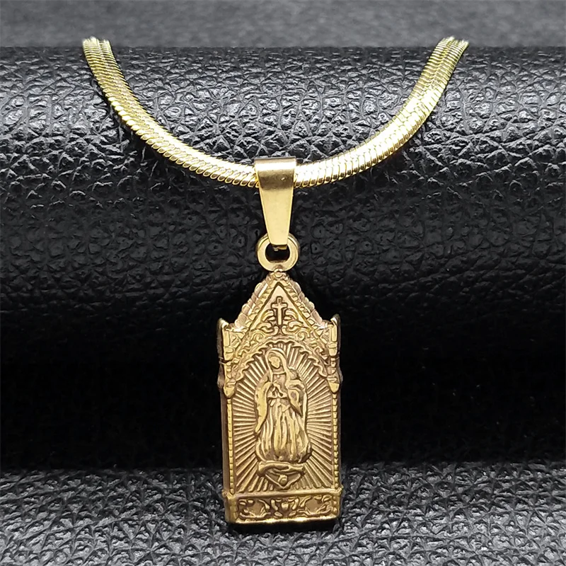 

Virgin Mary Necklace Pendant for Men Women Stainless Steel Gold Color Religious God Bless Collier Christian Jewelry NAA11S01