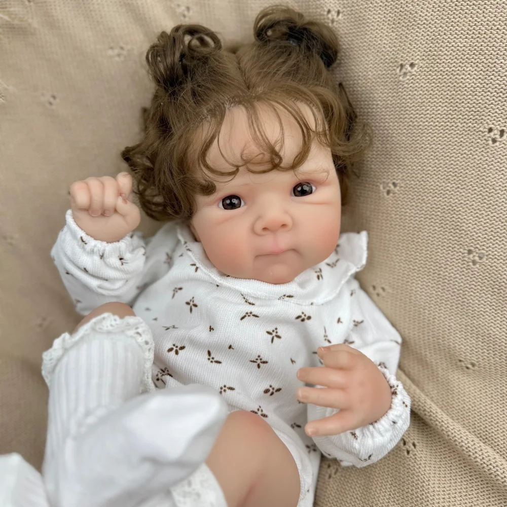 

BZDOLL 45 CM 18 Inch Lifelike Reborn Baby Girl Doll Handmade Cloth Body Curly Hair Fashion Play Doll Gift for Kids